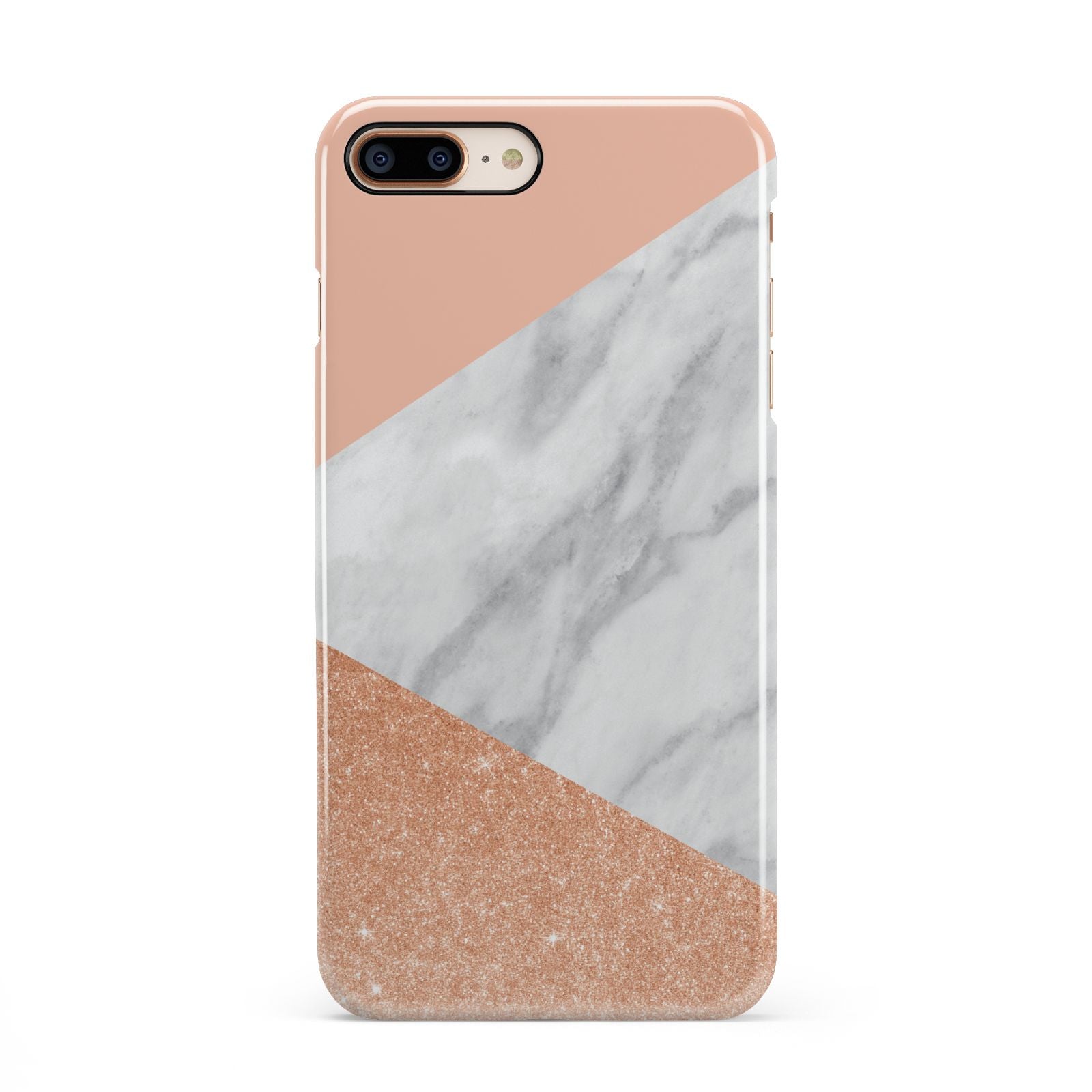 Marble Rose Gold Pink iPhone 8 Plus 3D Snap Case on Gold Phone