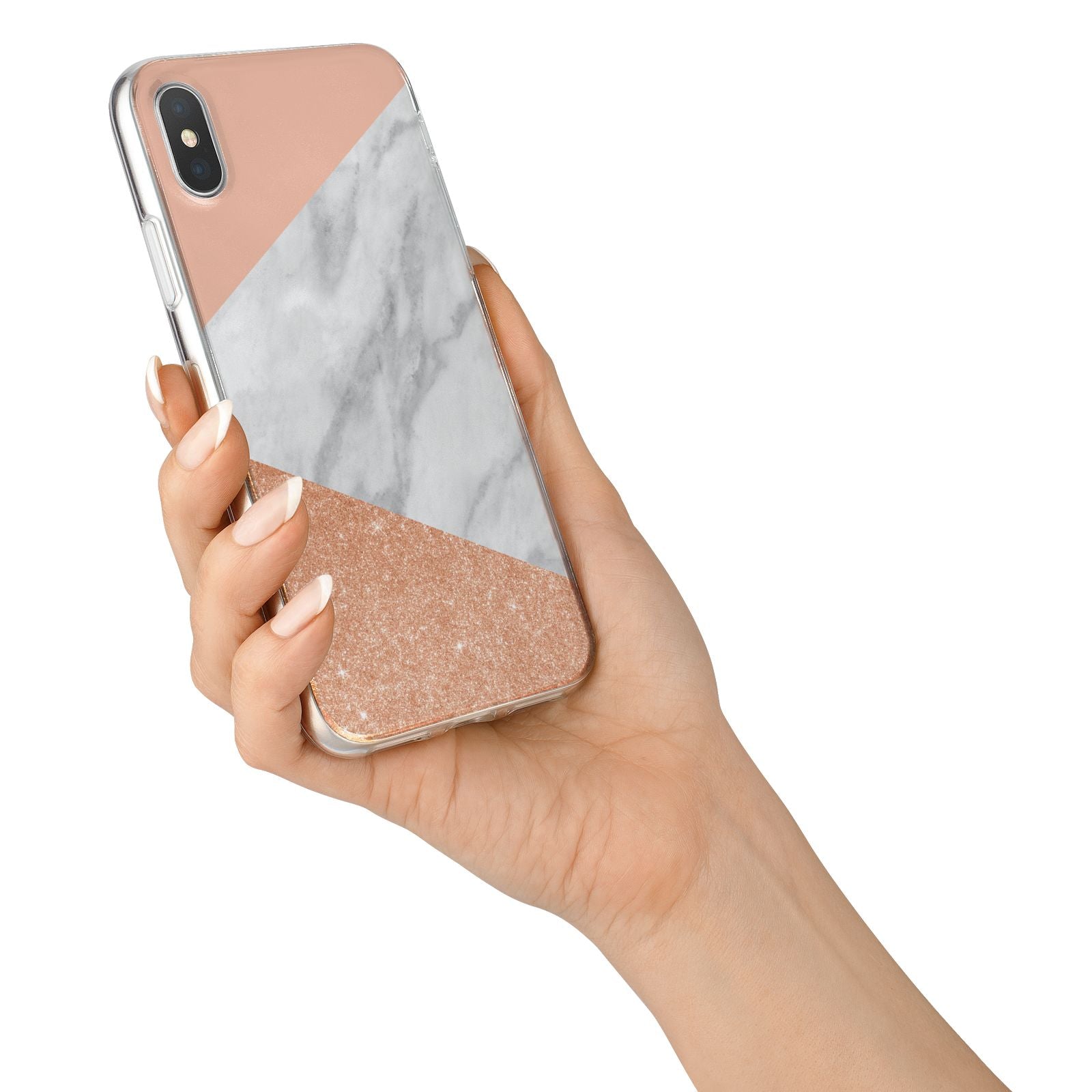 Marble Rose Gold Pink iPhone X Bumper Case on Silver iPhone Alternative Image 2