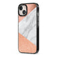 Marble Rose Gold iPhone 13 Black Impact Case Side Angle on Silver phone