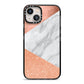 Marble Rose Gold iPhone 13 Black Impact Case on Silver phone