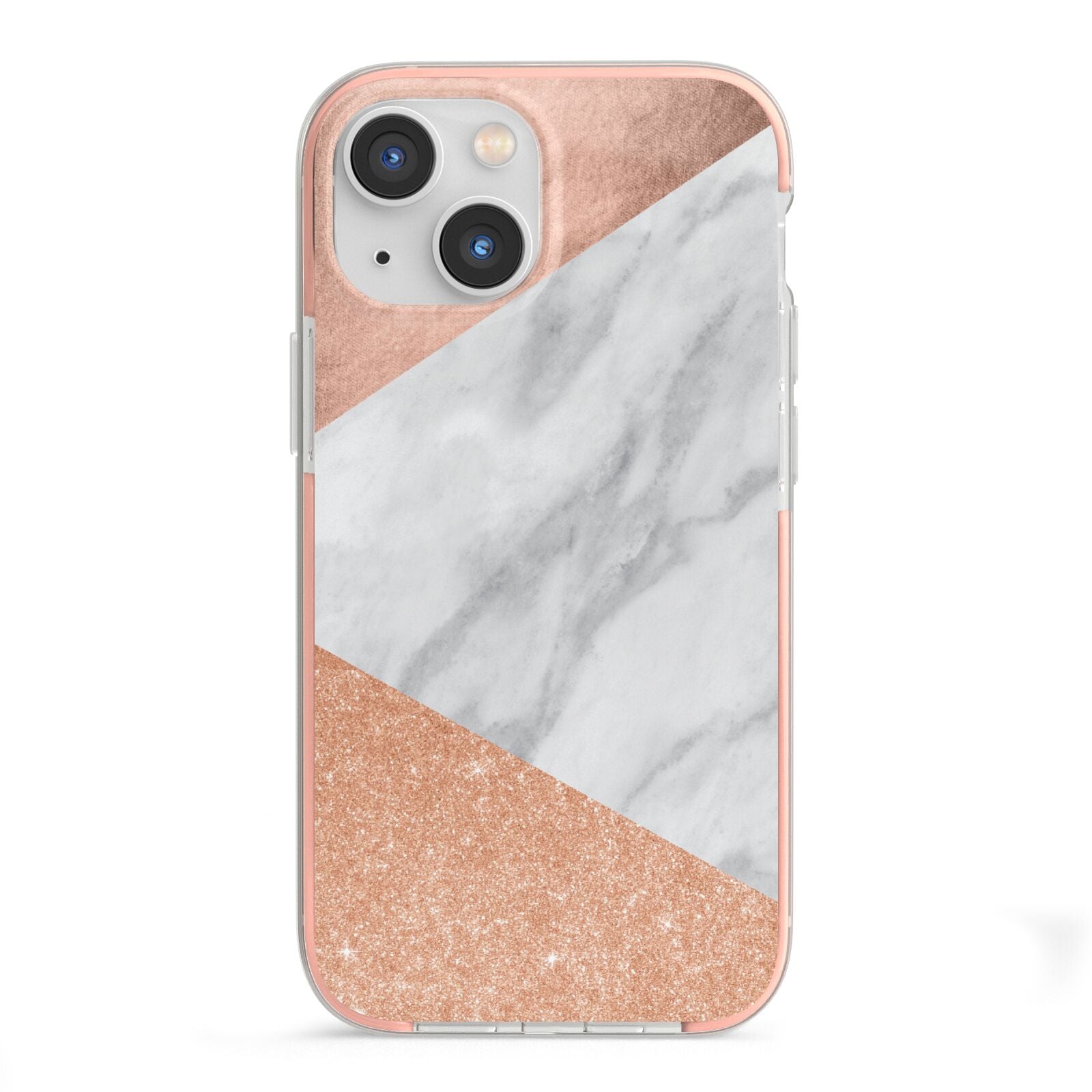 Marble Rose Gold iPhone 13 Mini TPU Impact Case with Pink Edges