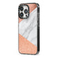 Marble Rose Gold iPhone 13 Pro Black Impact Case Side Angle on Silver phone