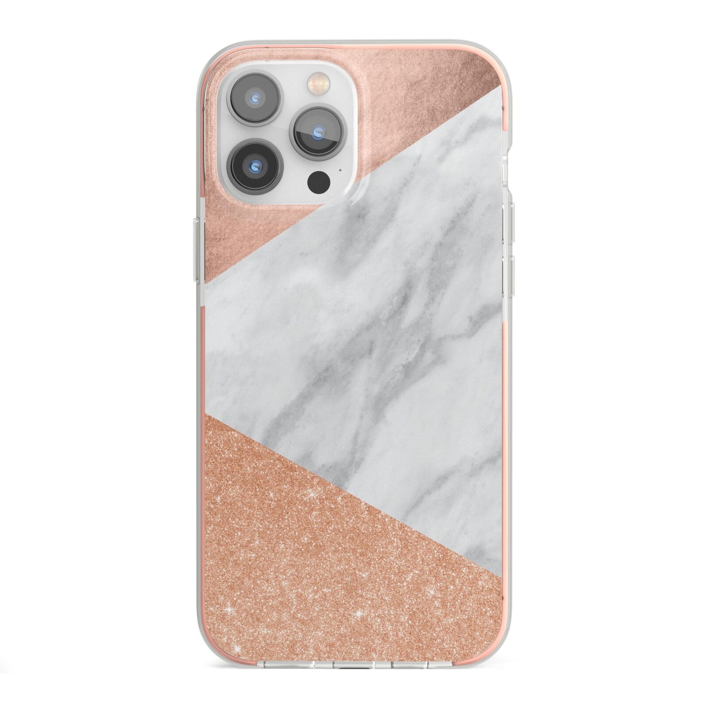 Marble Rose Gold iPhone 13 Pro Max TPU Impact Case with Pink Edges