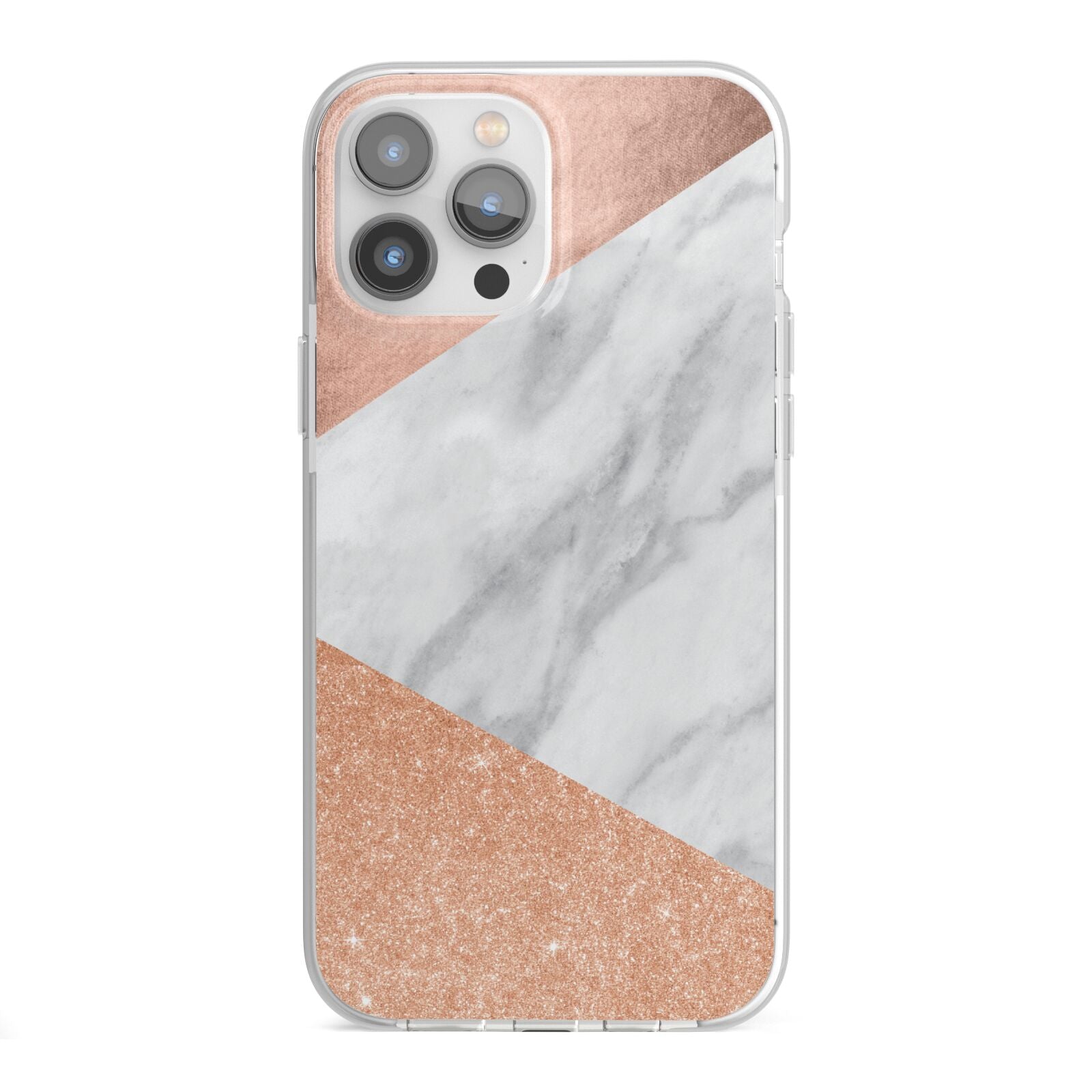 Marble Rose Gold iPhone 13 Pro Max TPU Impact Case with White Edges