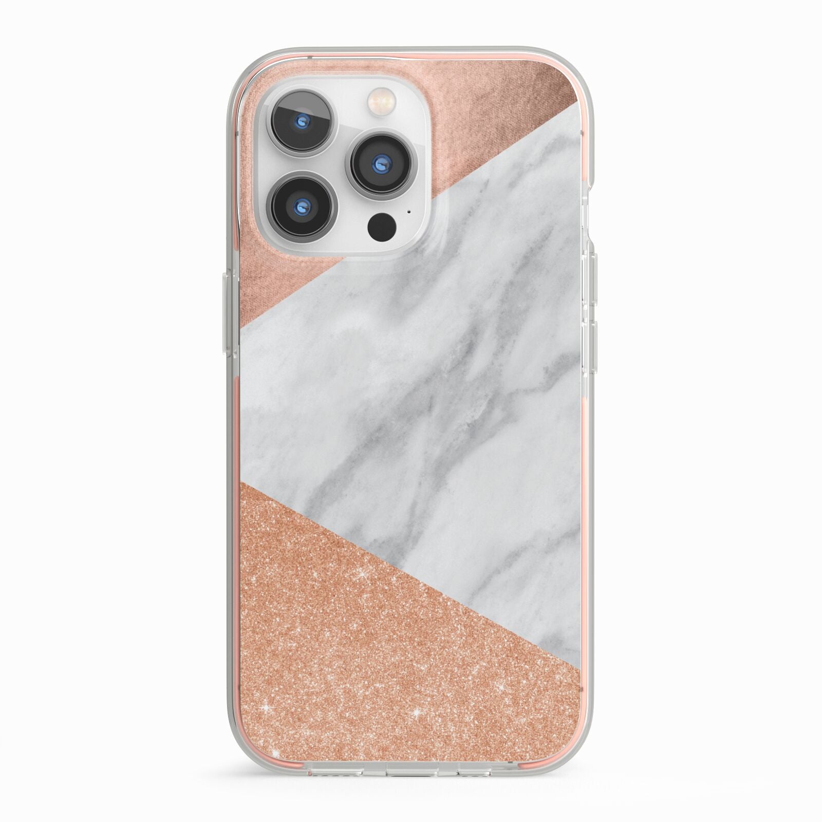 Marble Rose Gold iPhone 13 Pro TPU Impact Case with Pink Edges