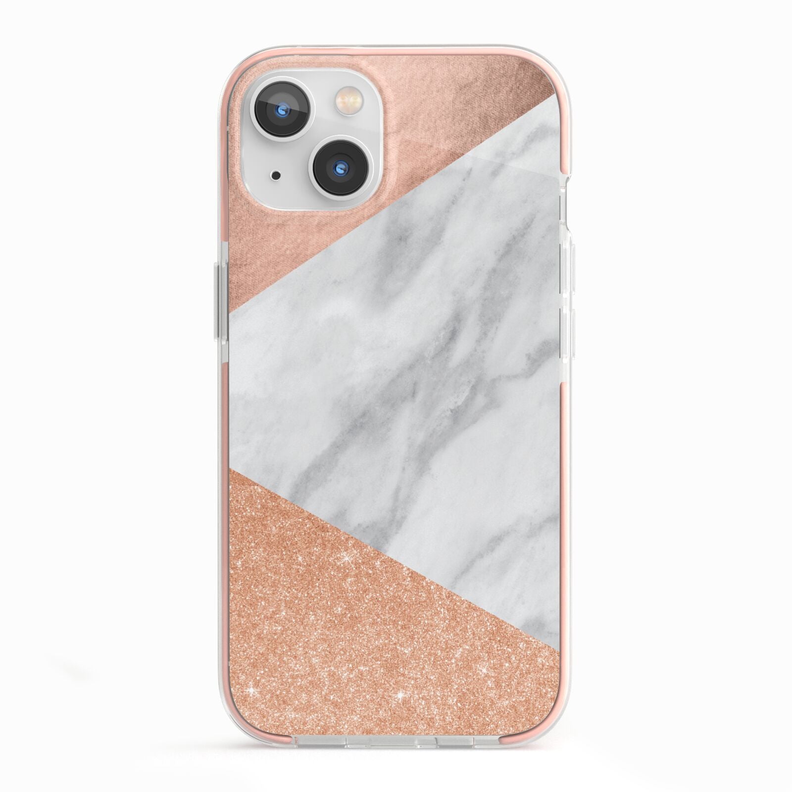 Marble Rose Gold iPhone 13 TPU Impact Case with Pink Edges