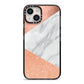 Marble Rose Gold iPhone 14 Black Impact Case on Silver phone