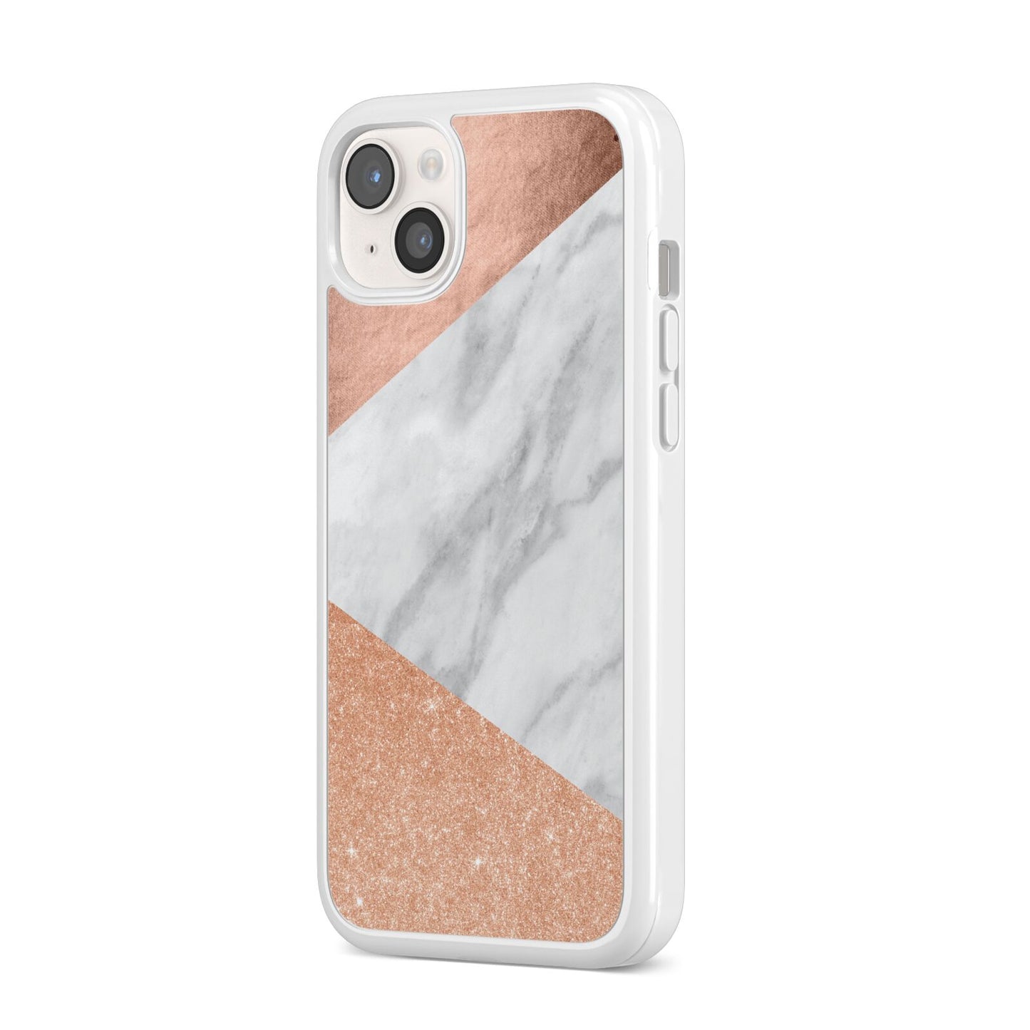Marble Rose Gold iPhone 14 Plus Clear Tough Case Starlight Angled Image