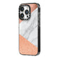 Marble Rose Gold iPhone 14 Pro Black Impact Case Side Angle on Silver phone