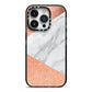 Marble Rose Gold iPhone 14 Pro Black Impact Case on Silver phone