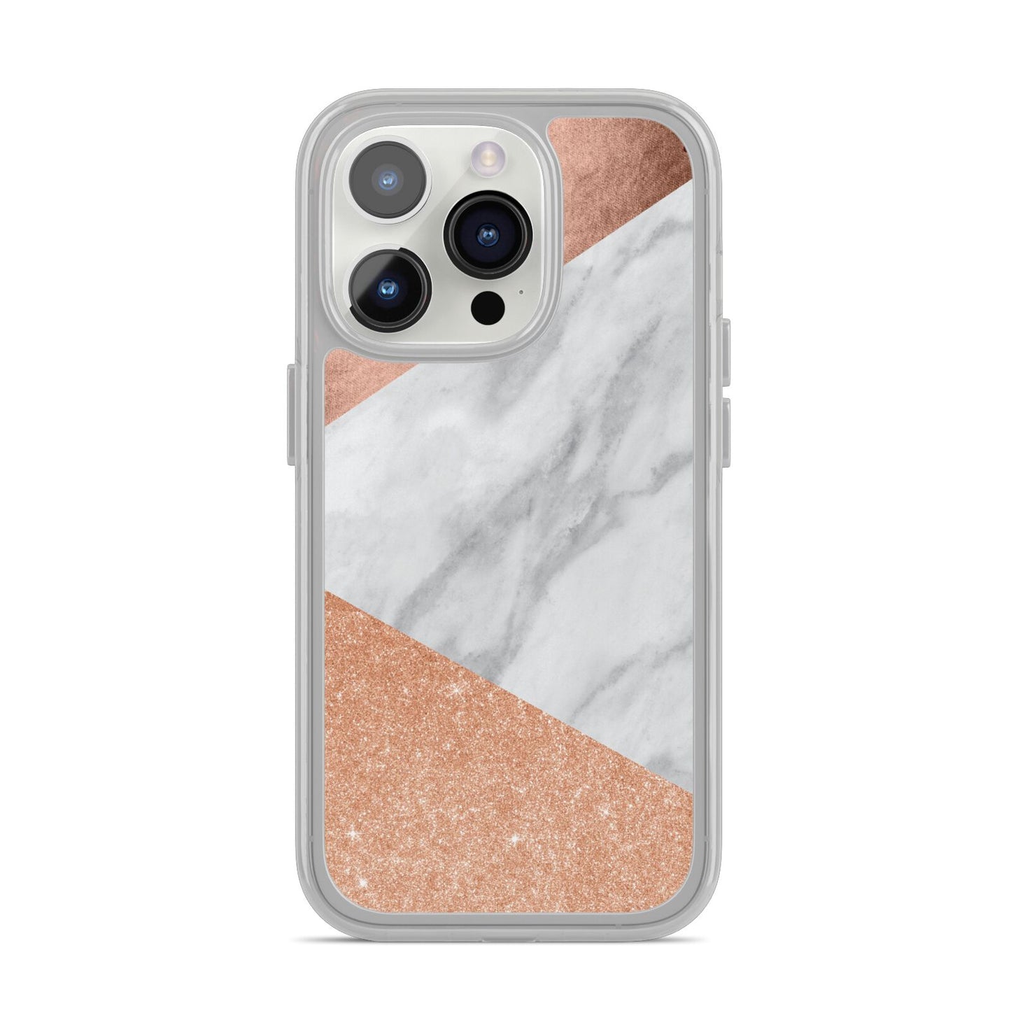 Marble Rose Gold iPhone 14 Pro Clear Tough Case Silver