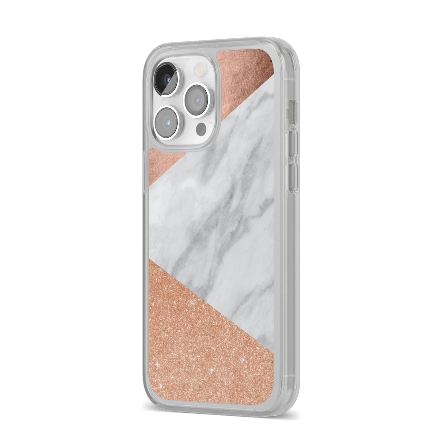 Marble Rose Gold iPhone 14 Pro Max Clear Tough Case Silver Angled Image