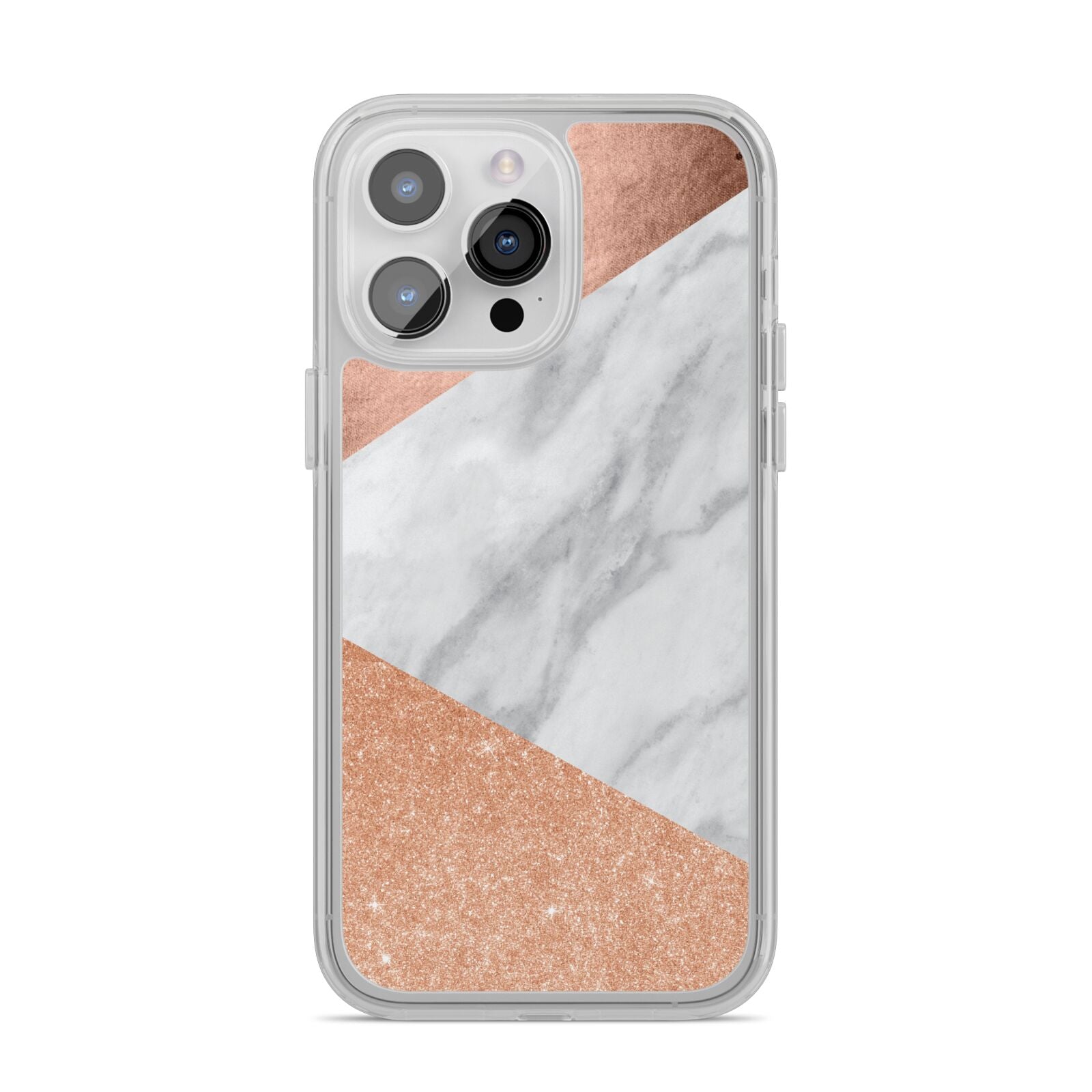 Marble Rose Gold iPhone 14 Pro Max Clear Tough Case Silver
