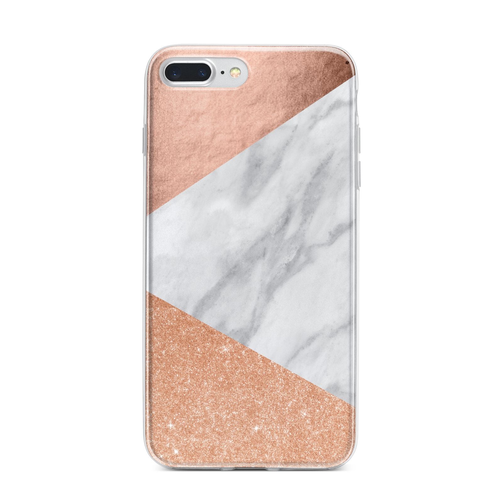 Marble Rose Gold iPhone 7 Plus Bumper Case on Silver iPhone