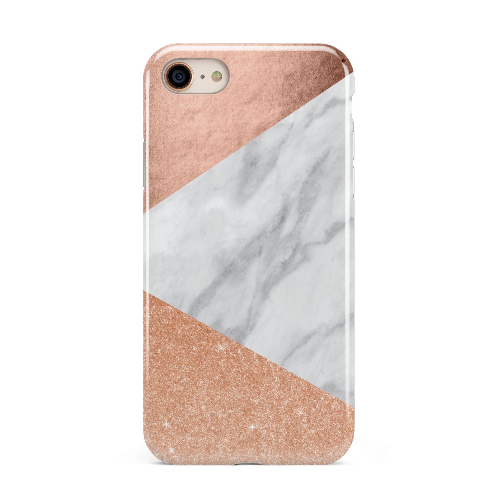 Marble Rose Gold iPhone 8 3D Tough Case on Gold Phone