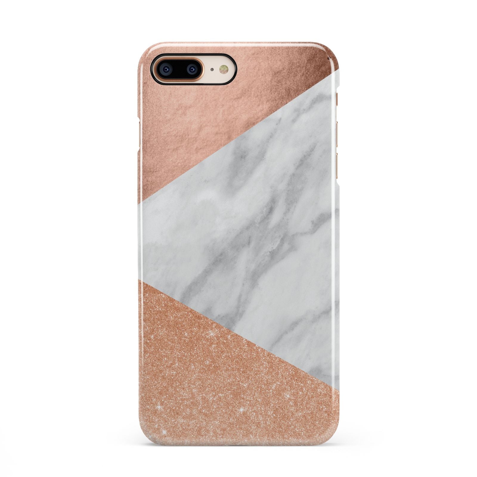 Marble Rose Gold iPhone 8 Plus 3D Snap Case on Gold Phone