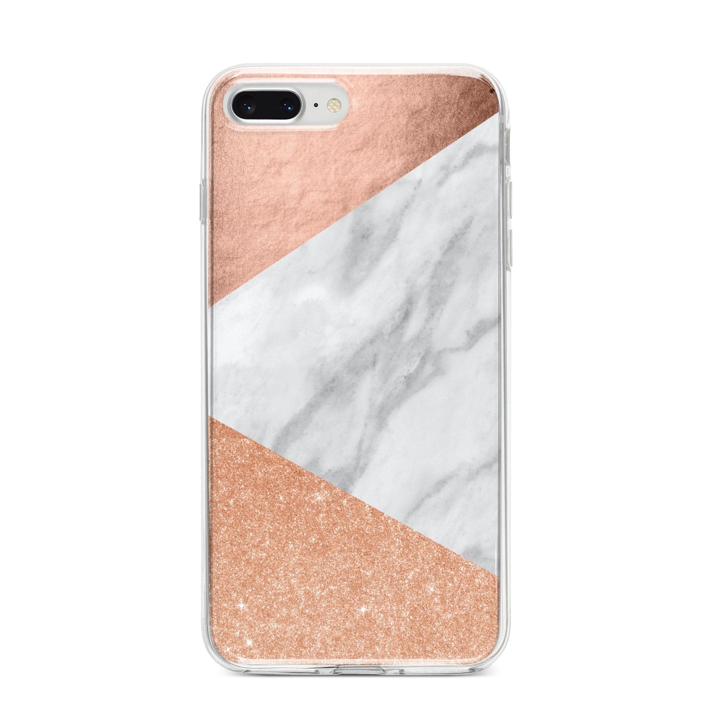 Marble Rose Gold iPhone 8 Plus Bumper Case on Silver iPhone