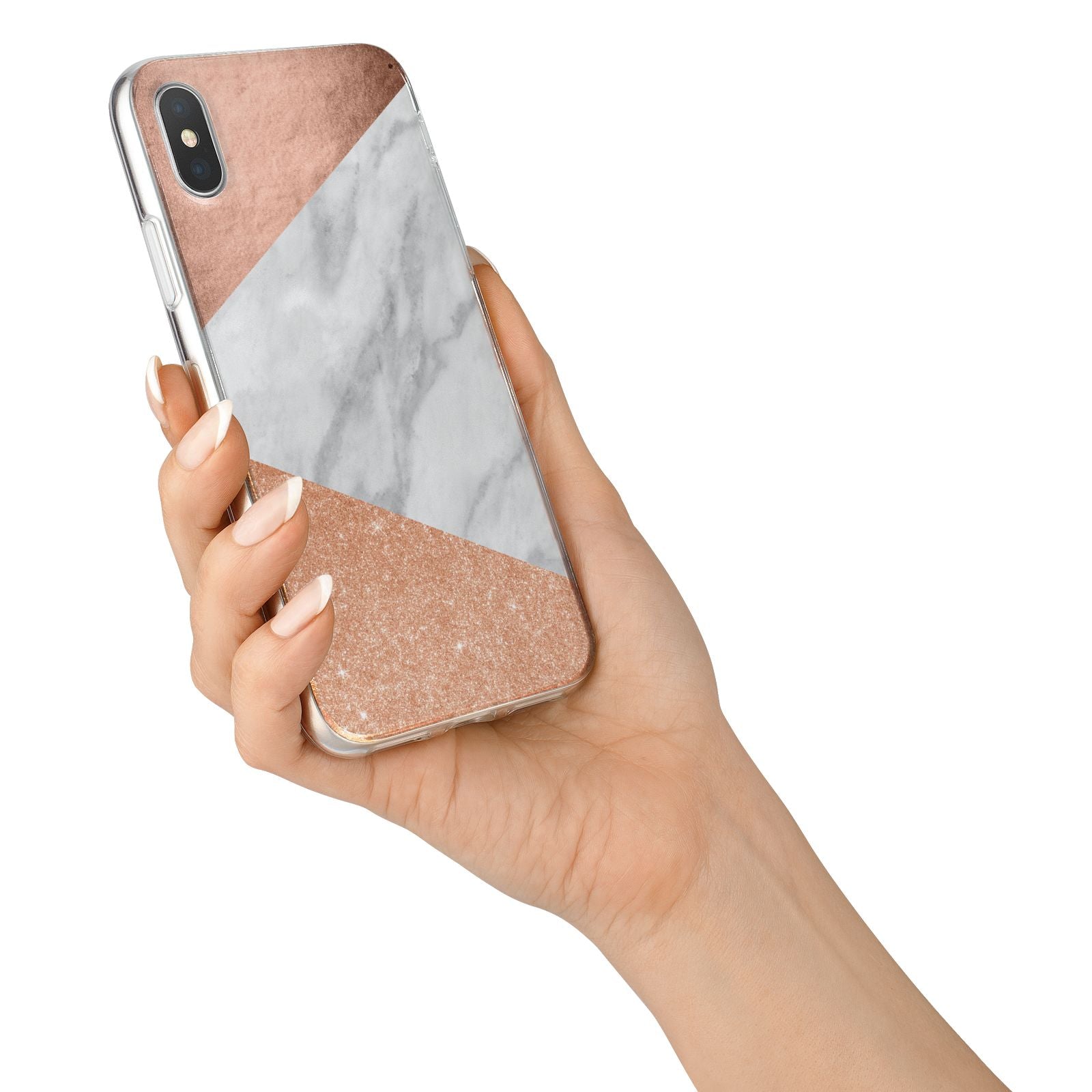 Marble Rose Gold iPhone X Bumper Case on Silver iPhone Alternative Image 2