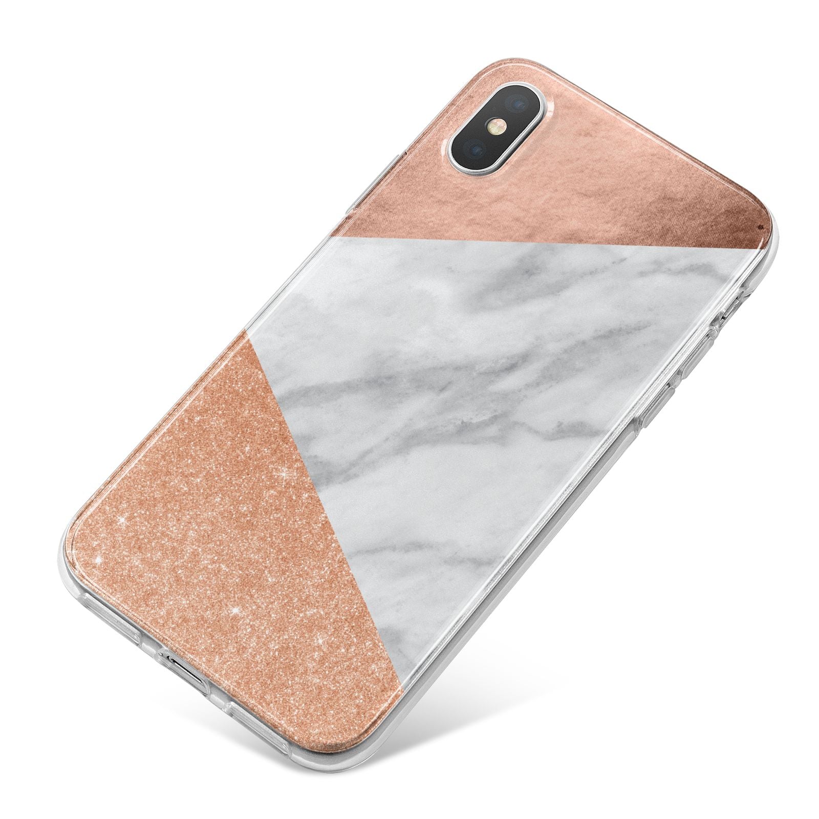 Marble Rose Gold iPhone X Bumper Case on Silver iPhone