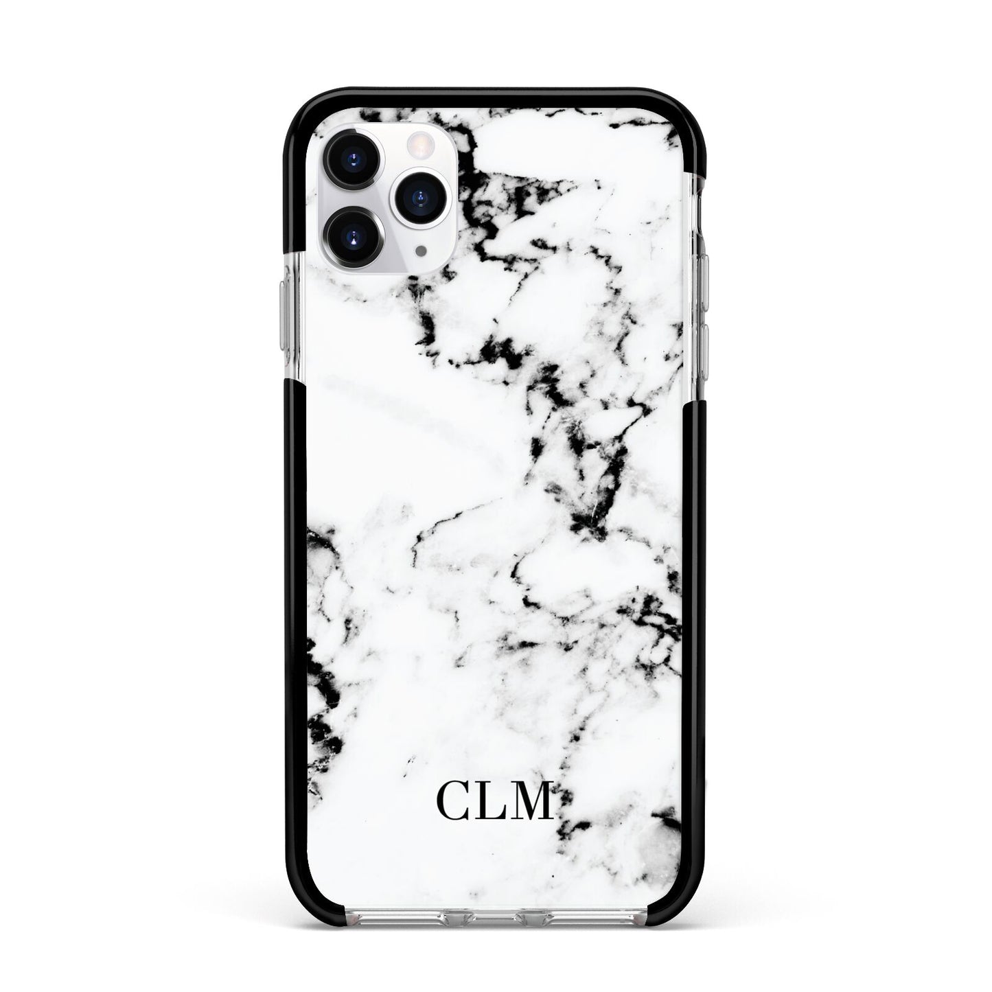 Marble Small Initials Personalised Apple iPhone 11 Pro Max in Silver with Black Impact Case