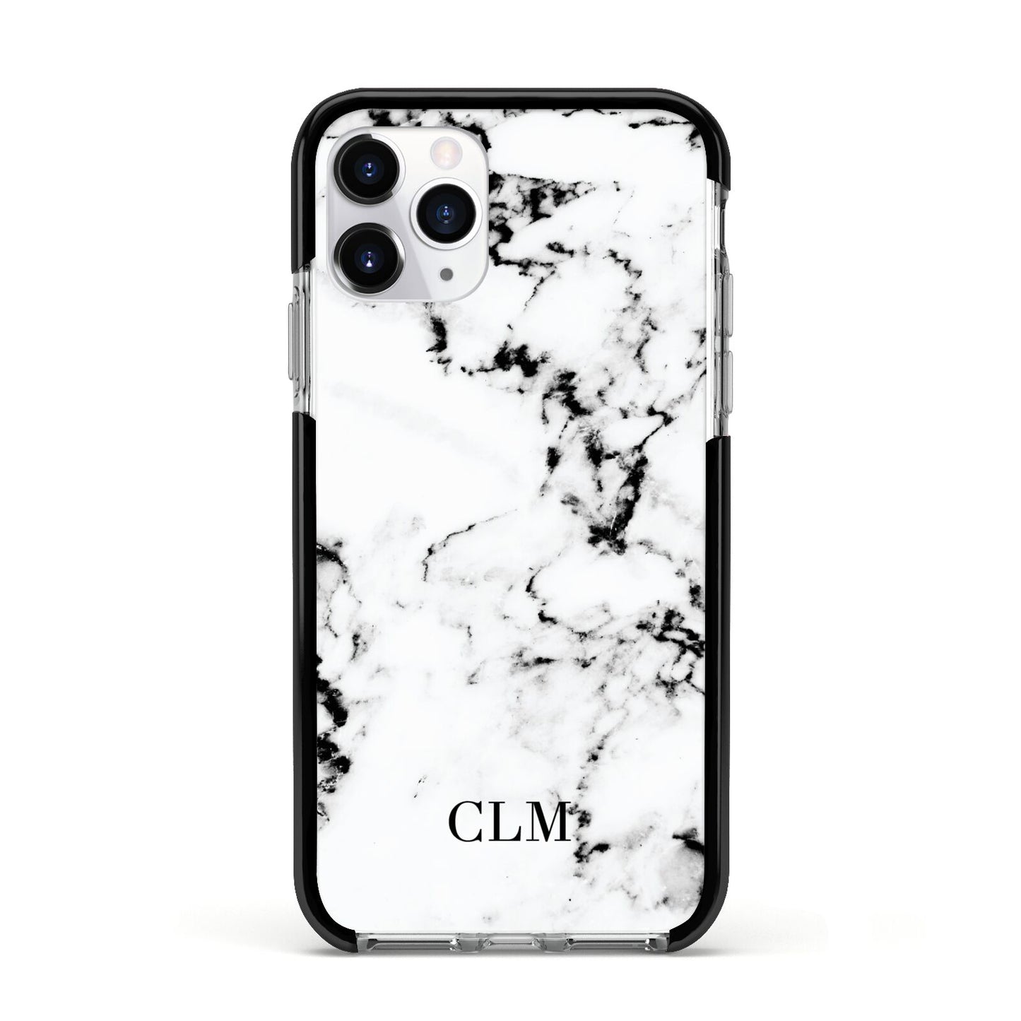 Marble Small Initials Personalised Apple iPhone 11 Pro in Silver with Black Impact Case