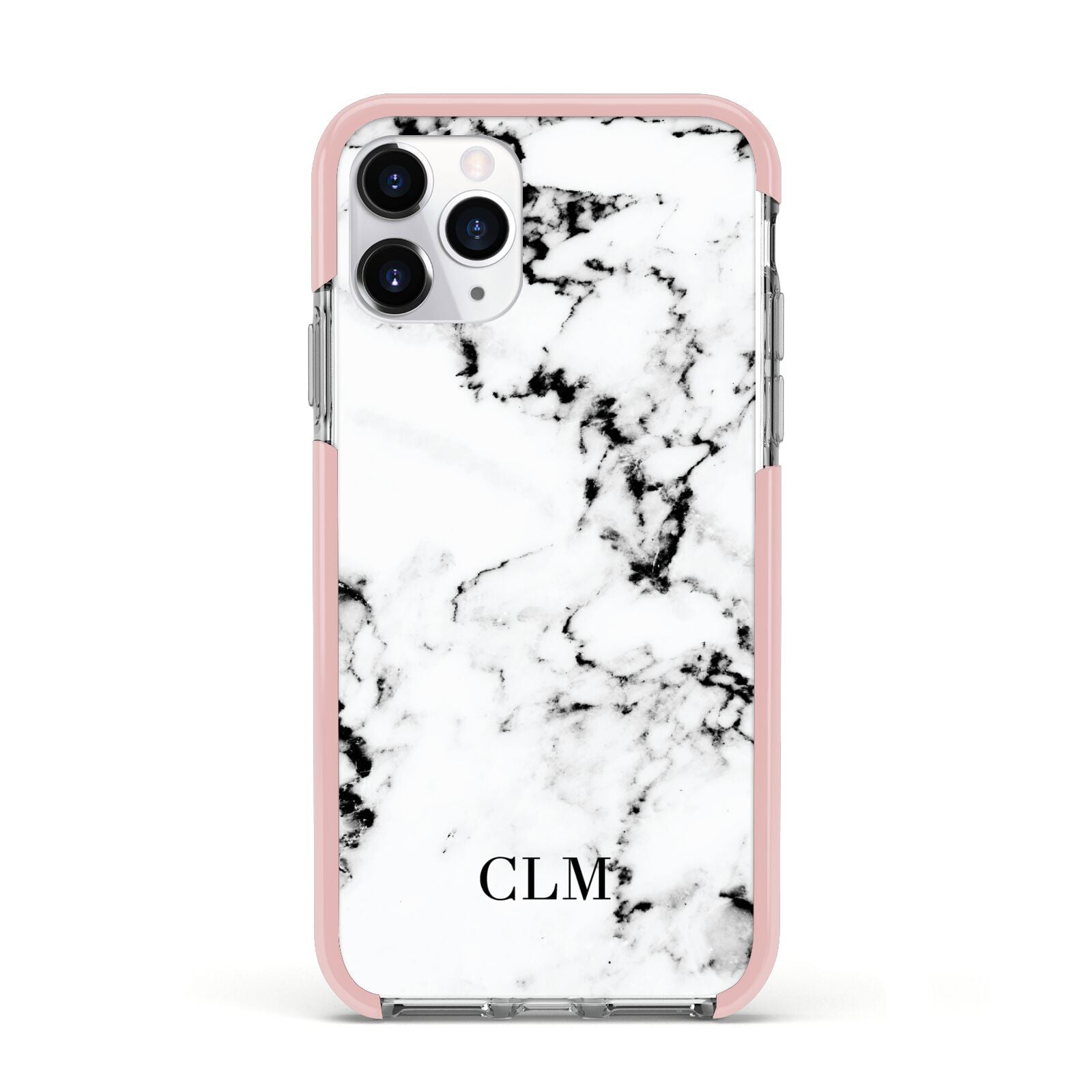 Marble Small Initials Personalised Apple iPhone 11 Pro in Silver with Pink Impact Case