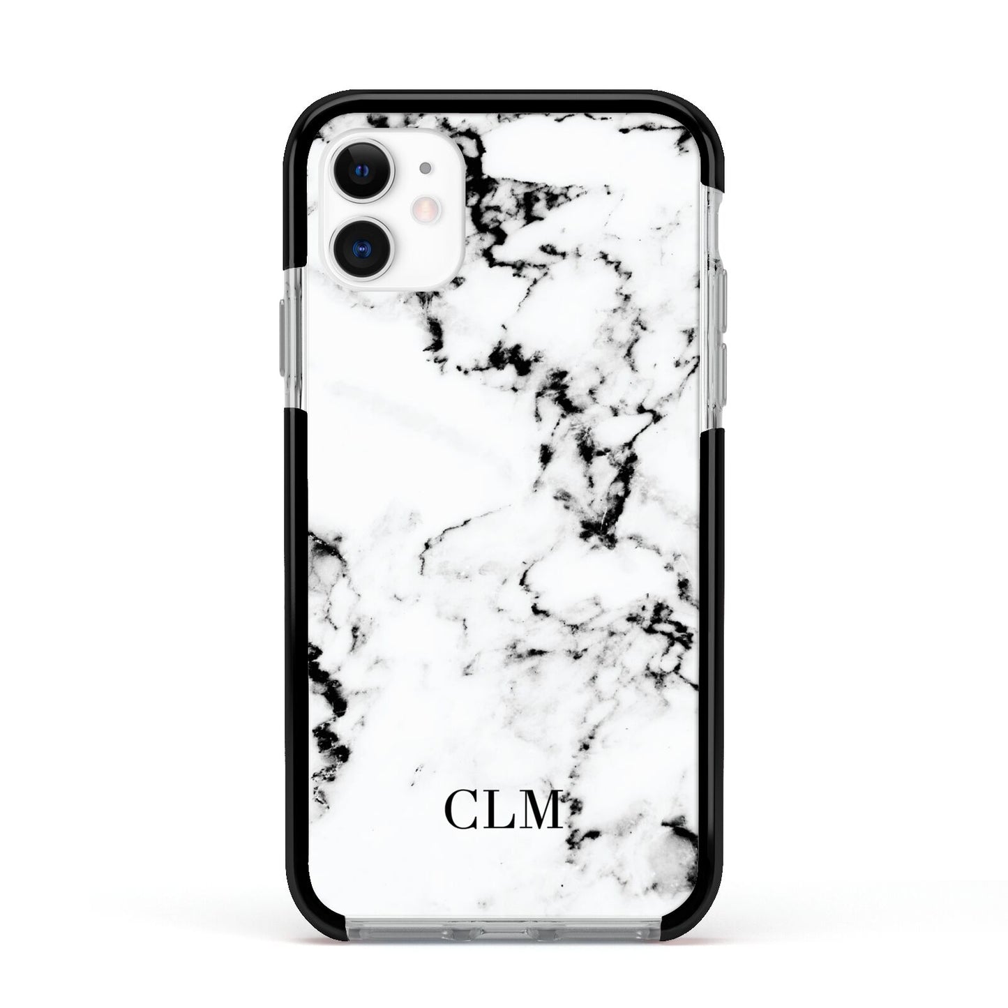 Marble Small Initials Personalised Apple iPhone 11 in White with Black Impact Case
