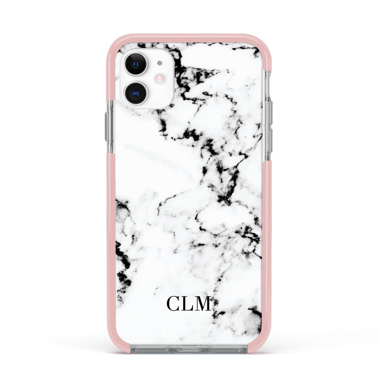 Marble Small Initials Personalised Apple iPhone 11 in White with Pink Impact Case