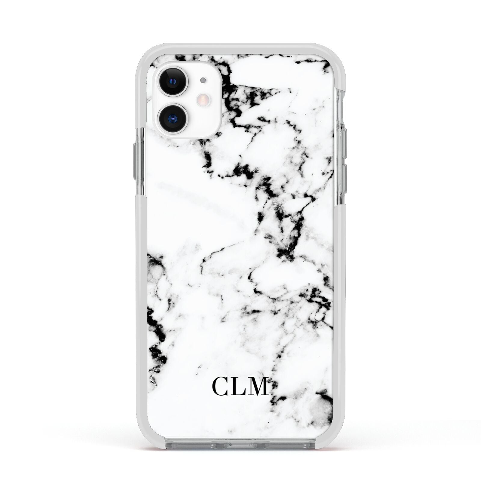 Marble Small Initials Personalised Apple iPhone 11 in White with White Impact Case