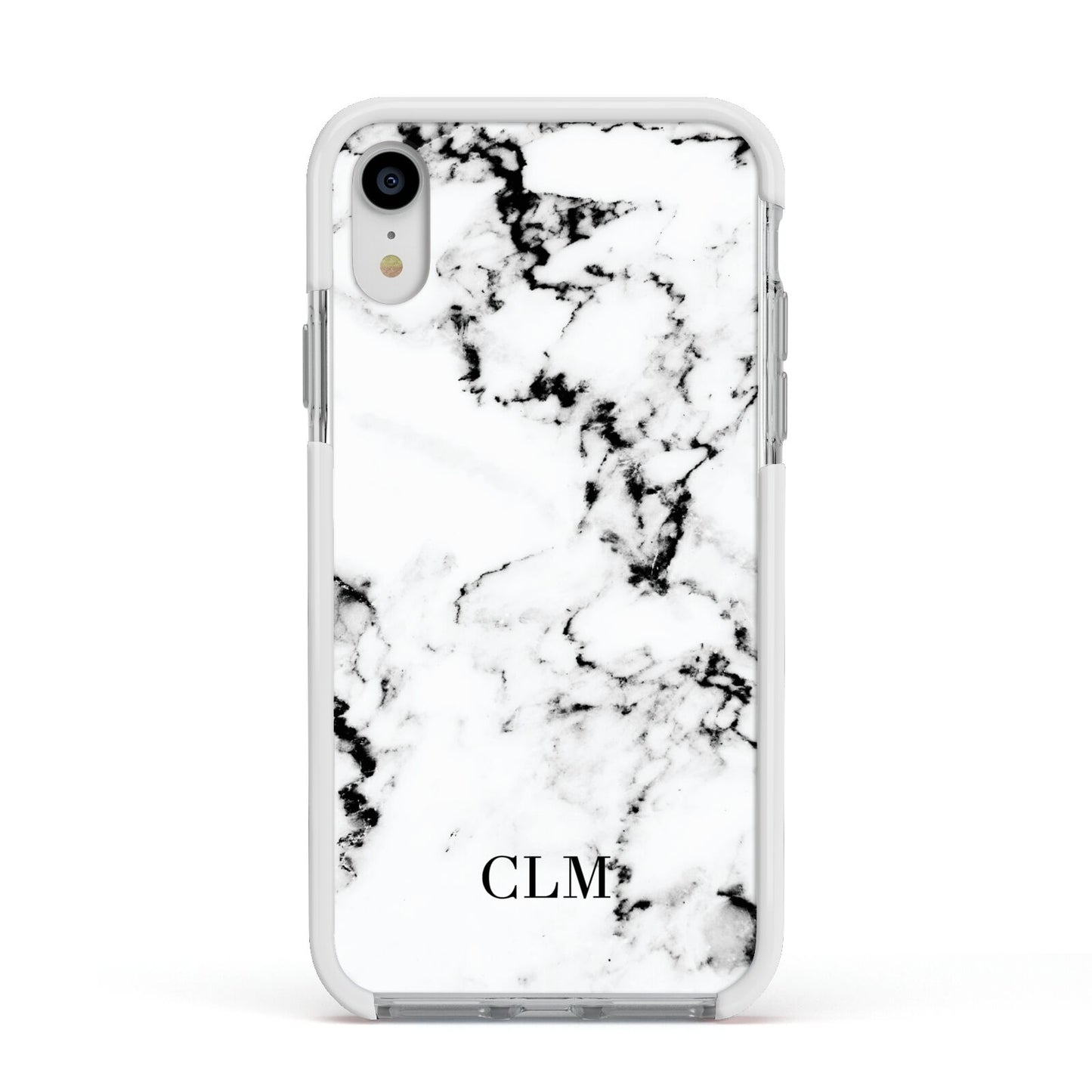 Marble Small Initials Personalised Apple iPhone XR Impact Case White Edge on Silver Phone