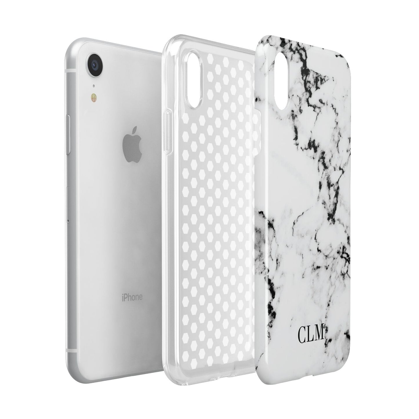 Marble Small Initials Personalised Apple iPhone XR White 3D Tough Case Expanded view