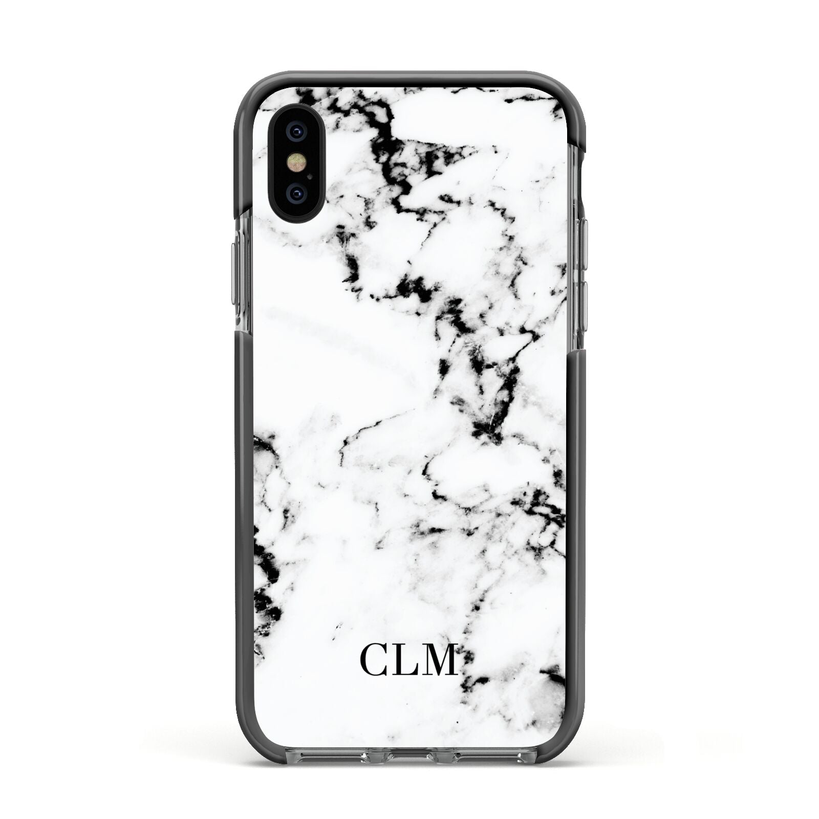 Marble Small Initials Personalised Apple iPhone Xs Impact Case Black Edge on Black Phone