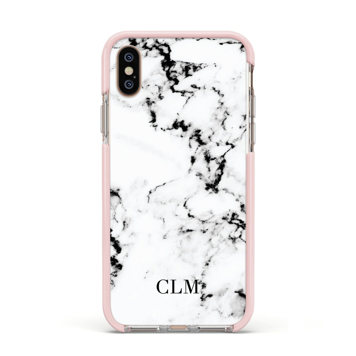 Marble Small Initials Personalised Apple iPhone Xs Impact Case Pink Edge on Gold Phone