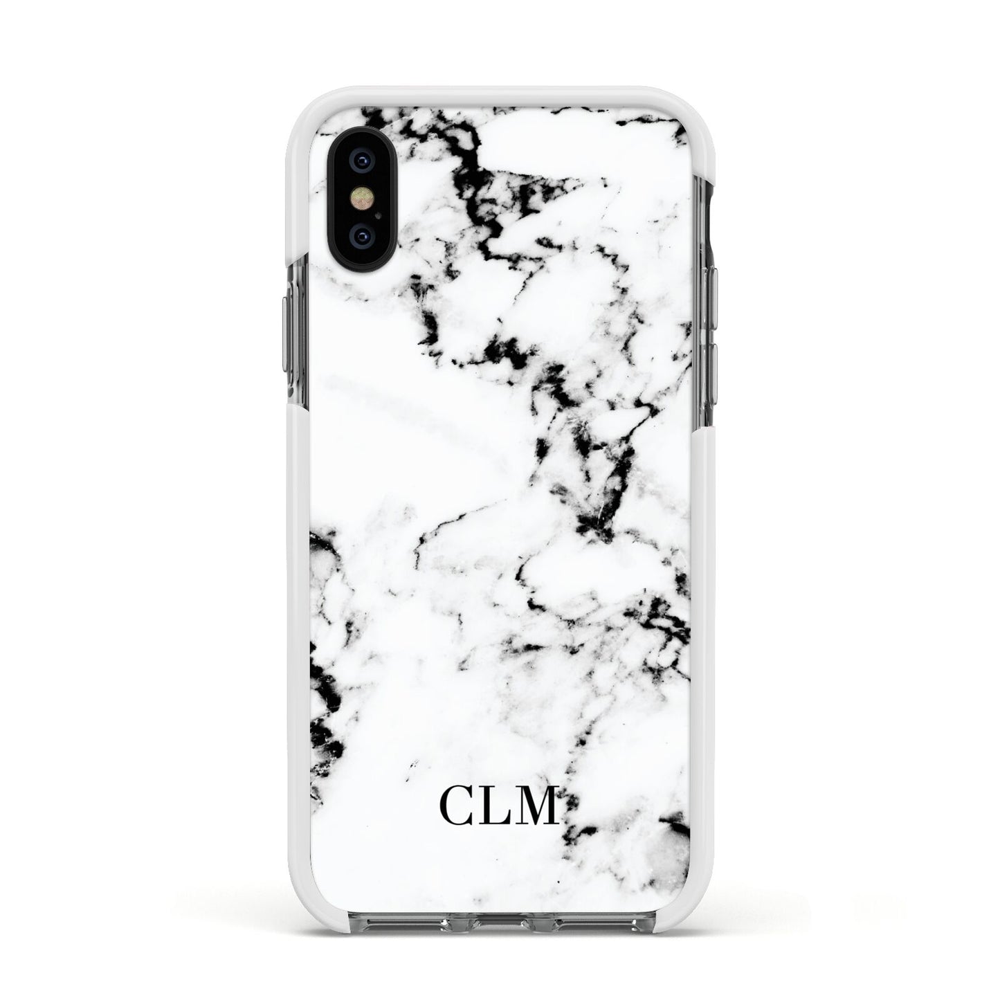 Marble Small Initials Personalised Apple iPhone Xs Impact Case White Edge on Black Phone