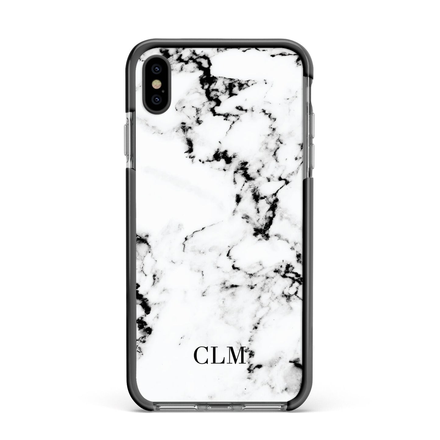 Marble Small Initials Personalised Apple iPhone Xs Max Impact Case Black Edge on Black Phone