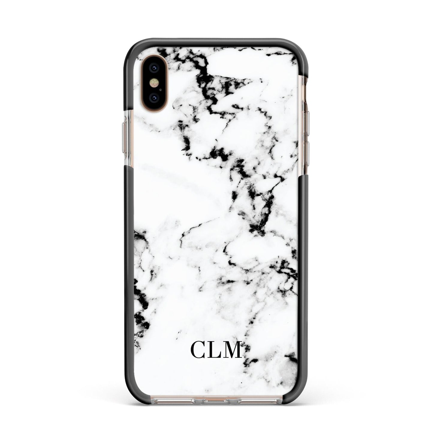 Marble Small Initials Personalised Apple iPhone Xs Max Impact Case Black Edge on Gold Phone