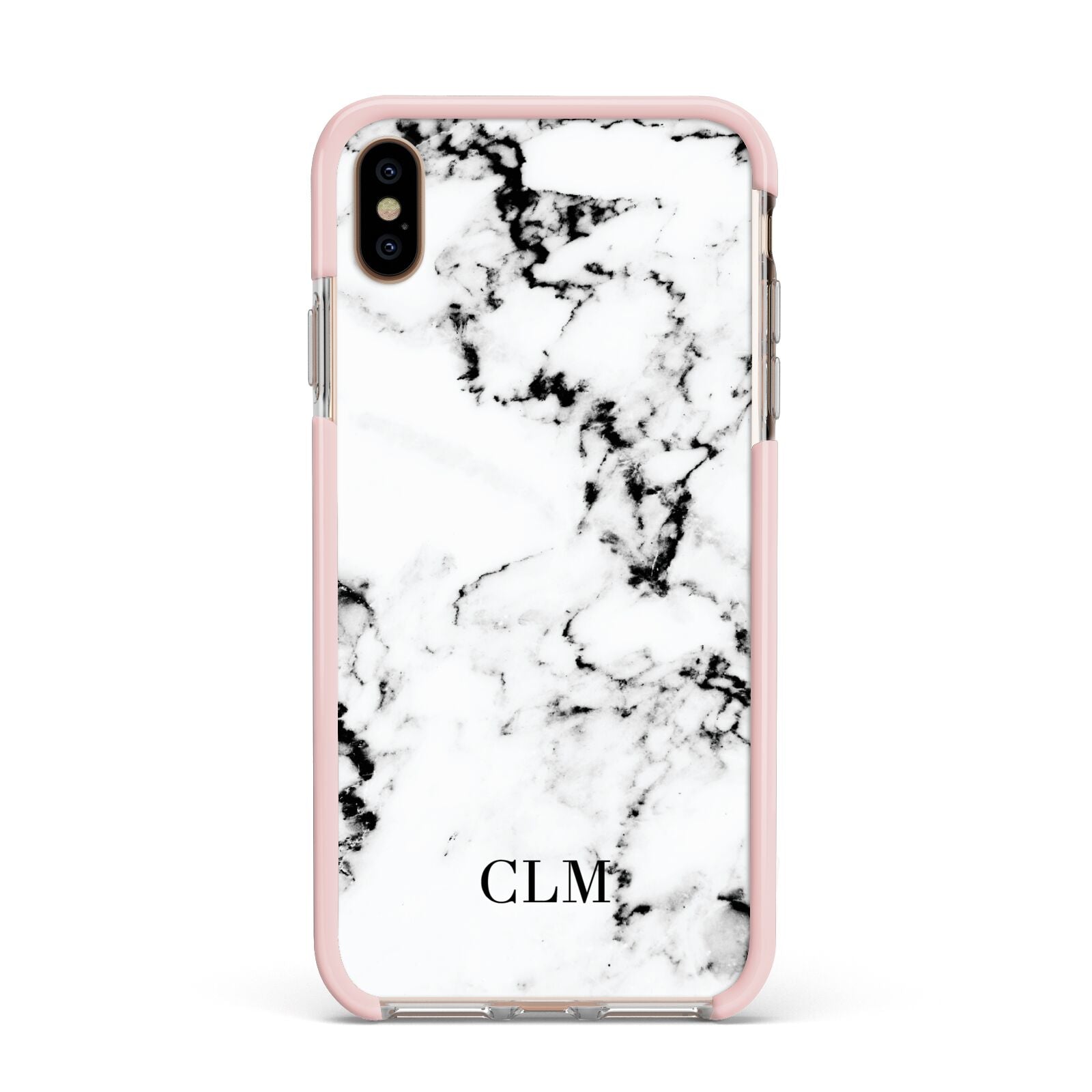 Marble Small Initials Personalised Apple iPhone Xs Max Impact Case Pink Edge on Gold Phone