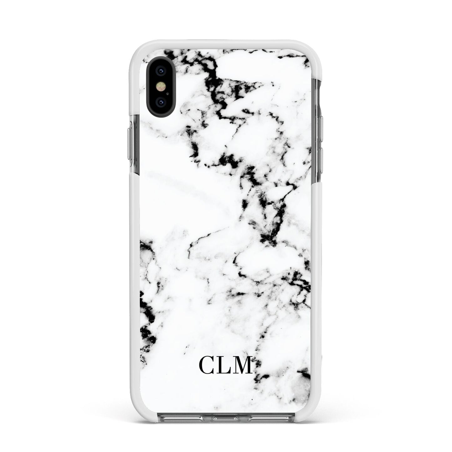 Marble Small Initials Personalised Apple iPhone Xs Max Impact Case White Edge on Black Phone