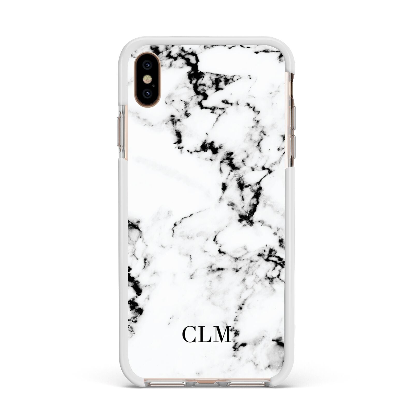 Marble Small Initials Personalised Apple iPhone Xs Max Impact Case White Edge on Gold Phone