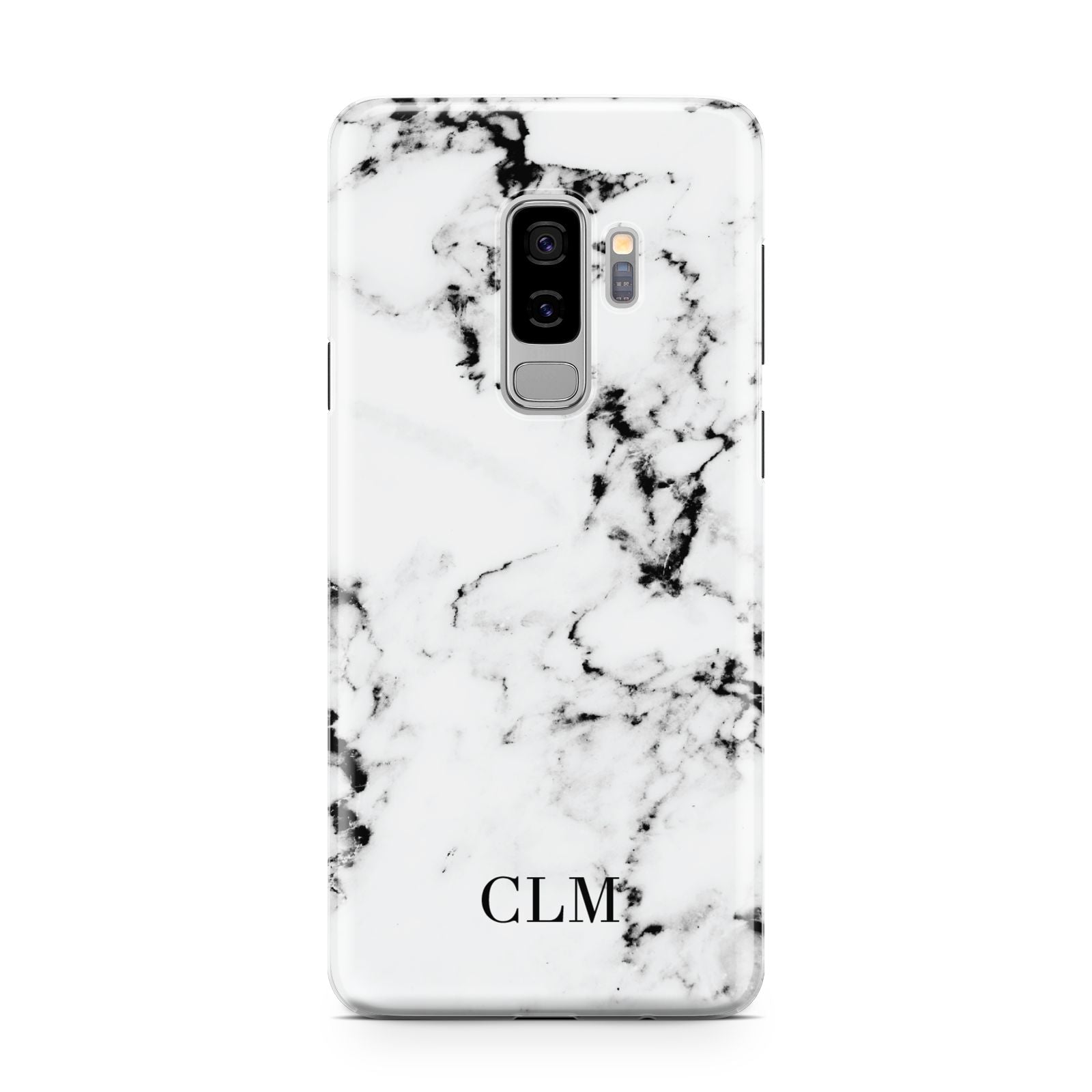 Marble Small Initials Personalised Samsung Galaxy S9 Plus Case on Silver phone