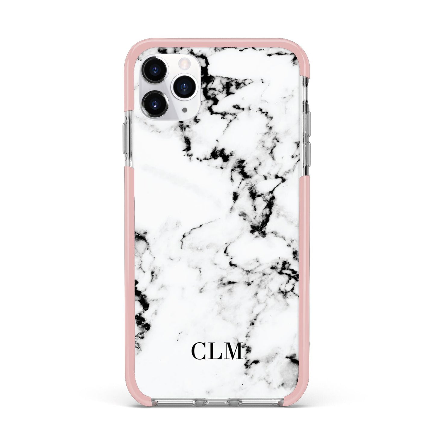 Marble Small Initials Personalised iPhone 11 Pro Max Impact Pink Edge Case