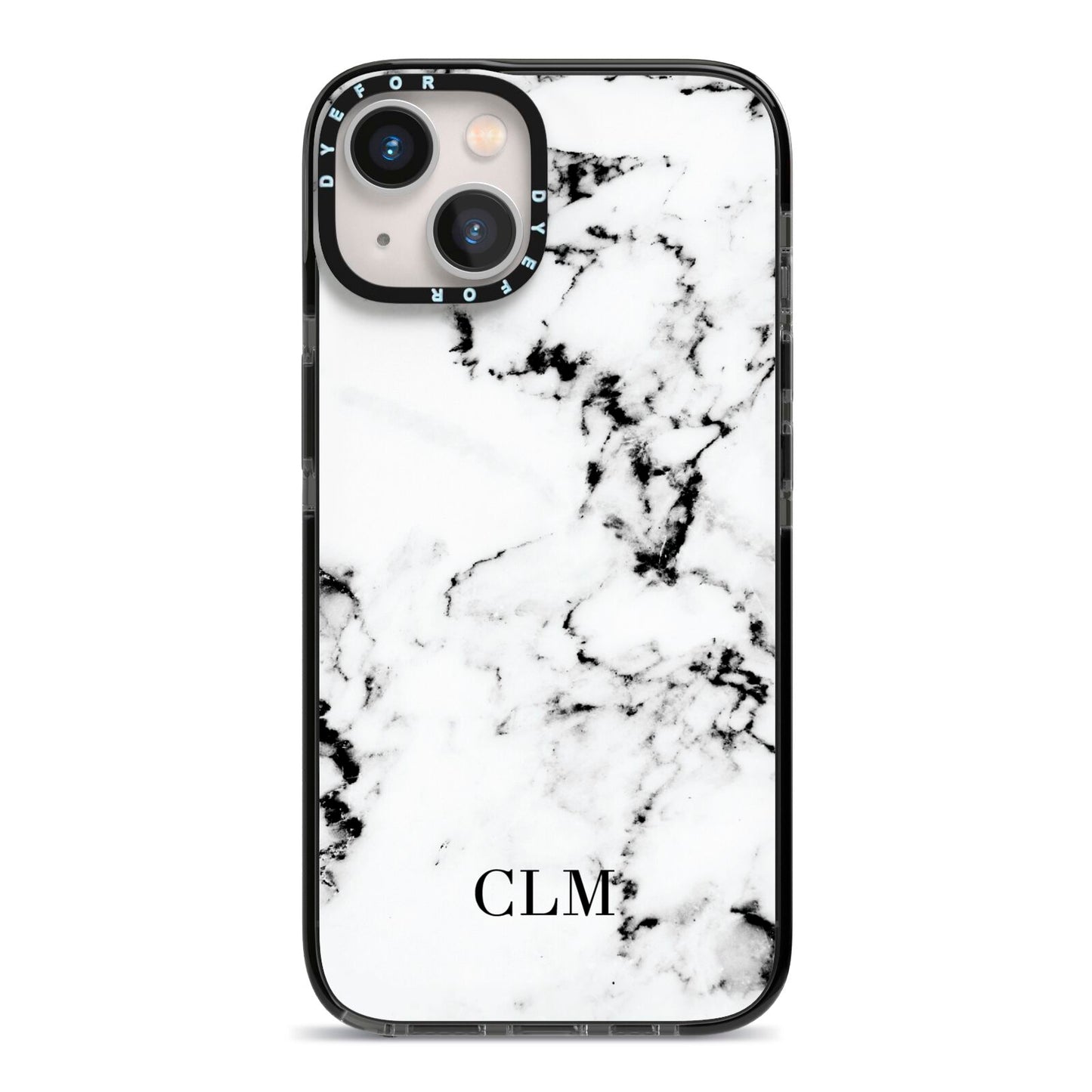 Marble Small Initials Personalised iPhone 13 Black Impact Case on Silver phone