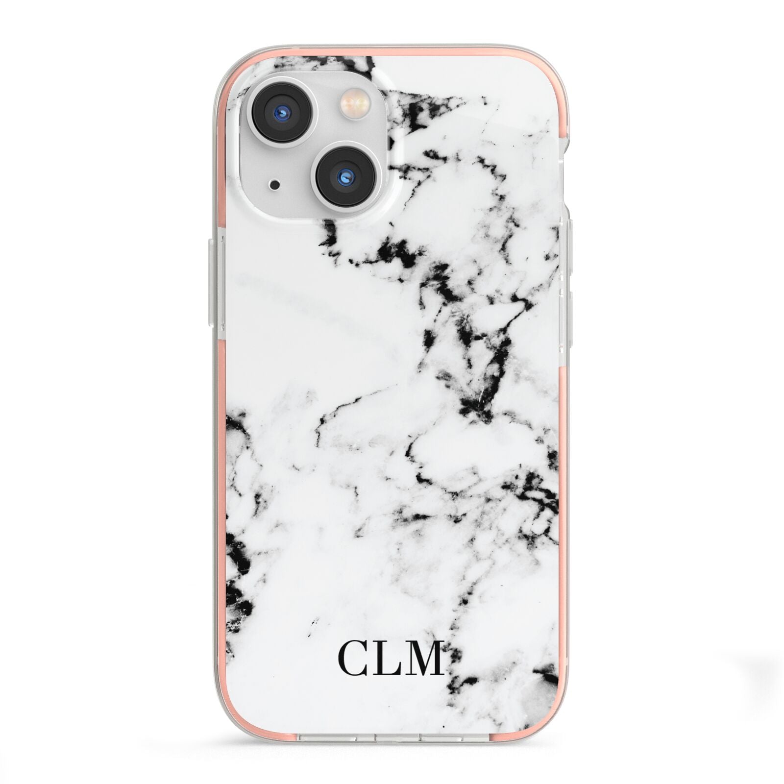Marble Small Initials Personalised iPhone 13 Mini TPU Impact Case with Pink Edges