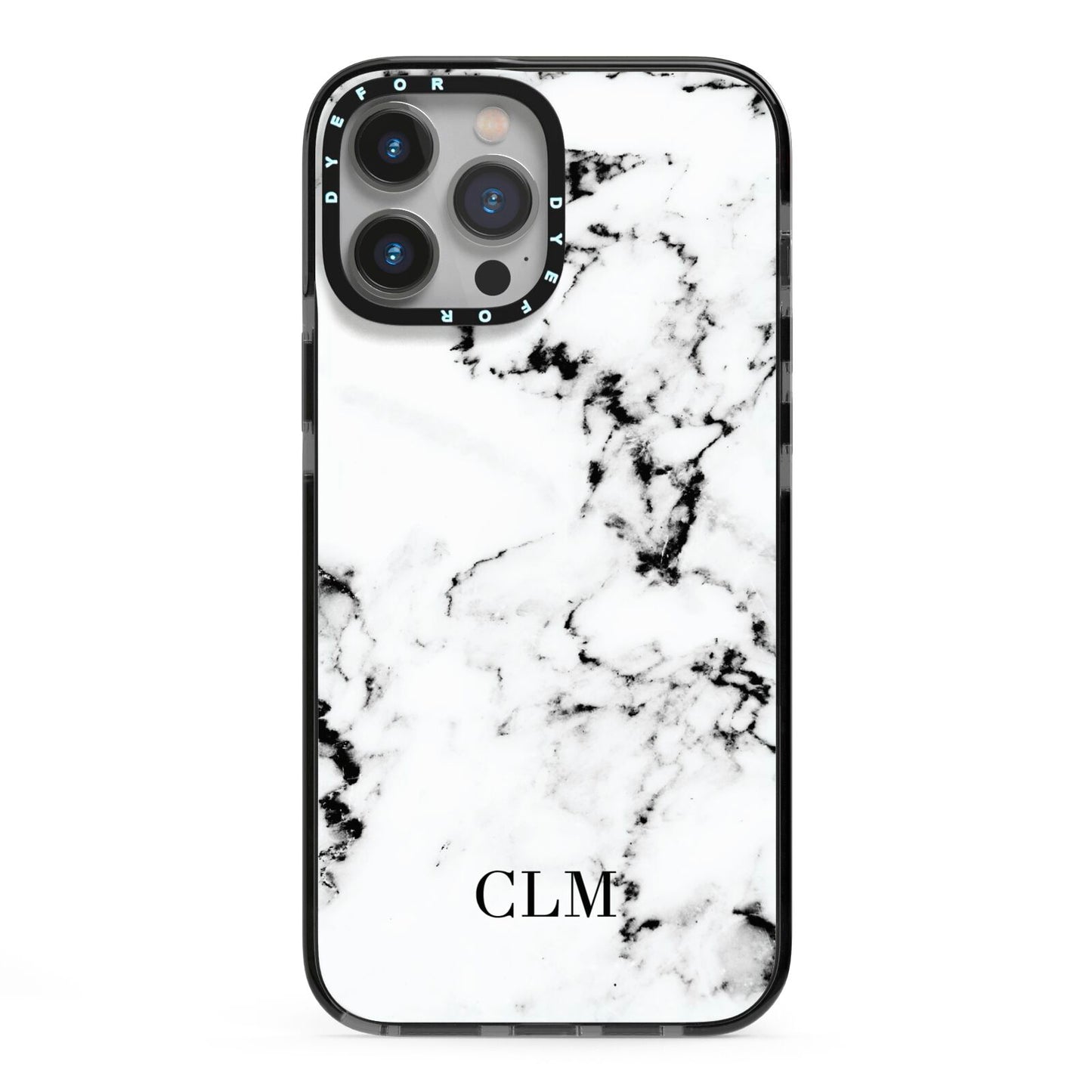 Marble Small Initials Personalised iPhone 13 Pro Max Black Impact Case on Silver phone