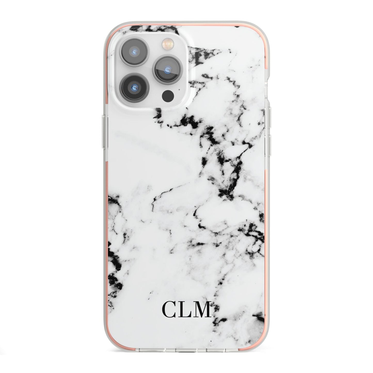 Marble Small Initials Personalised iPhone 13 Pro Max TPU Impact Case with Pink Edges