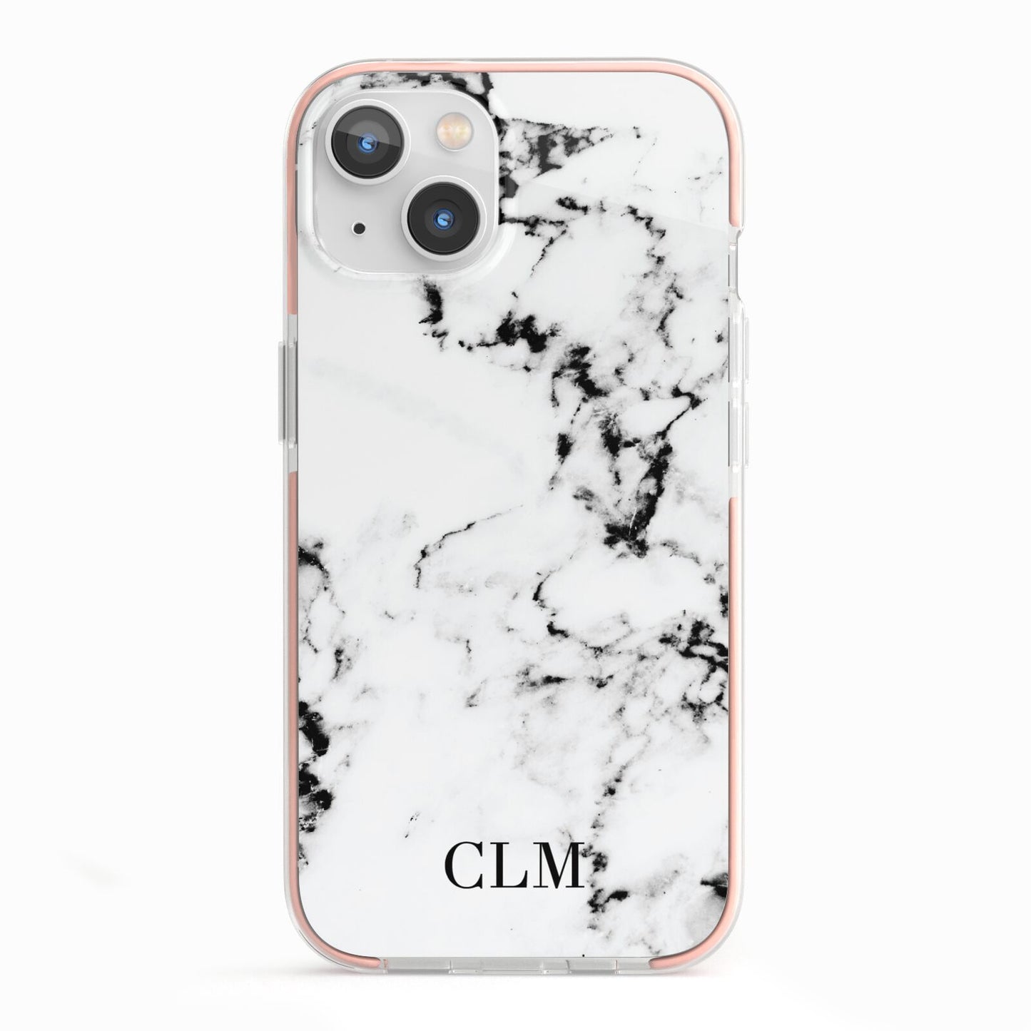 Marble Small Initials Personalised iPhone 13 TPU Impact Case with Pink Edges