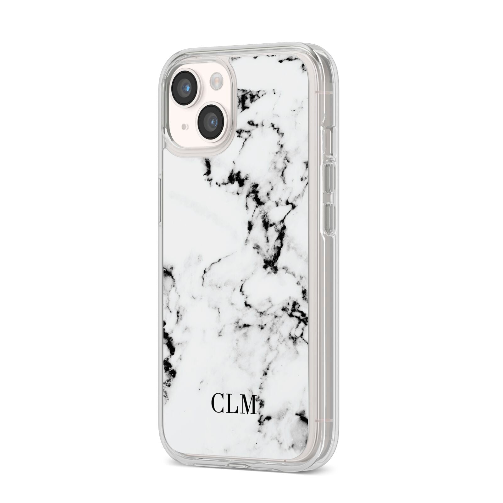 Marble Small Initials Personalised iPhone 14 Clear Tough Case Starlight Angled Image