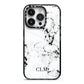 Marble Small Initials Personalised iPhone 14 Pro Black Impact Case on Silver phone