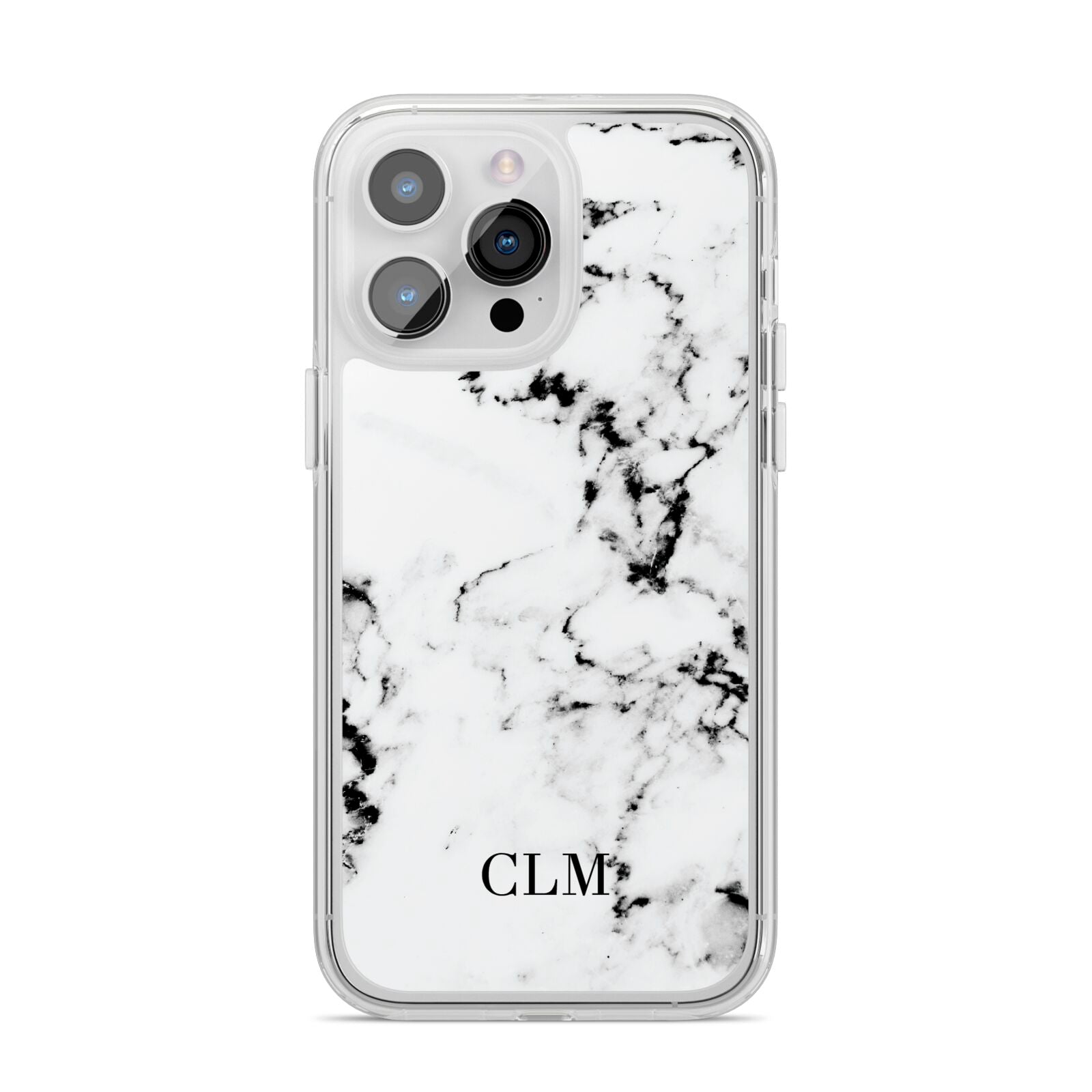 Marble Small Initials Personalised iPhone 14 Pro Max Clear Tough Case Silver