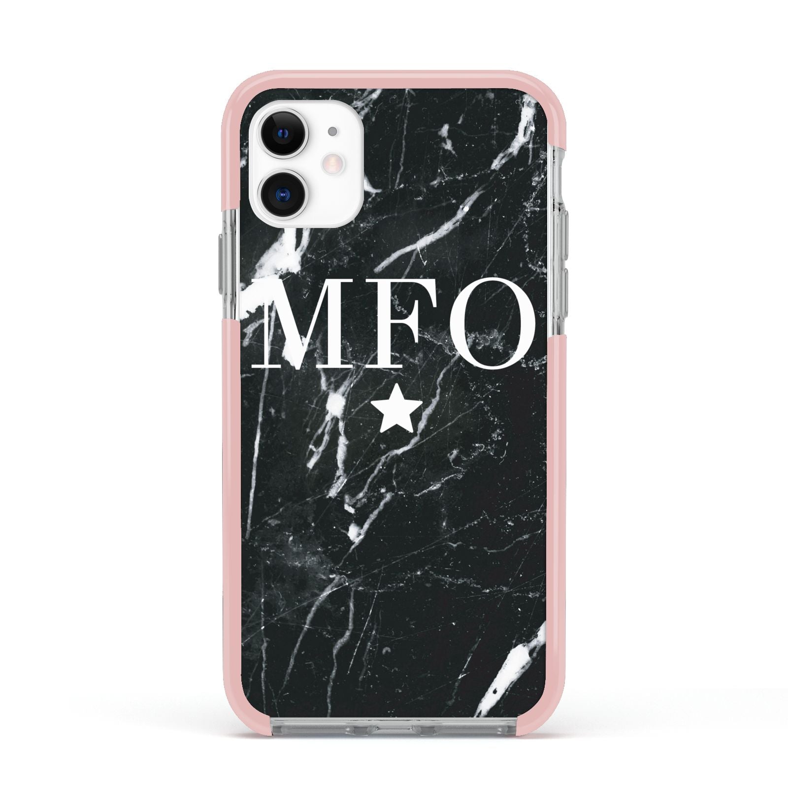 Marble Star Initials Personalised Apple iPhone 11 in White with Pink Impact Case